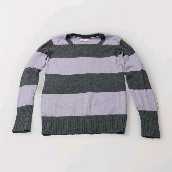 Old Navy Size Small Lavender Gray Striped V Neck Sweater Comfy Mom Teacher Retro - Picture 1 of 11